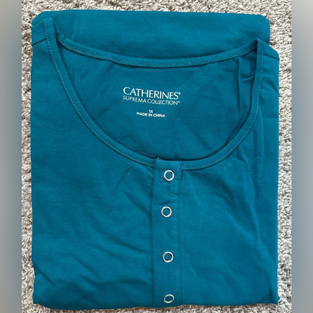Catherine’s Suprema Collection Teal Snap-Placket Tee NWT Size 1X